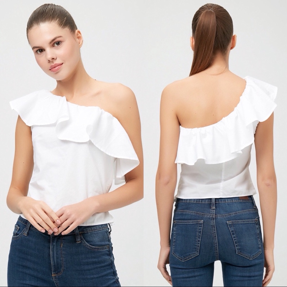 Bershka Asymmetric Ruffled One Shoulder Top NWT M